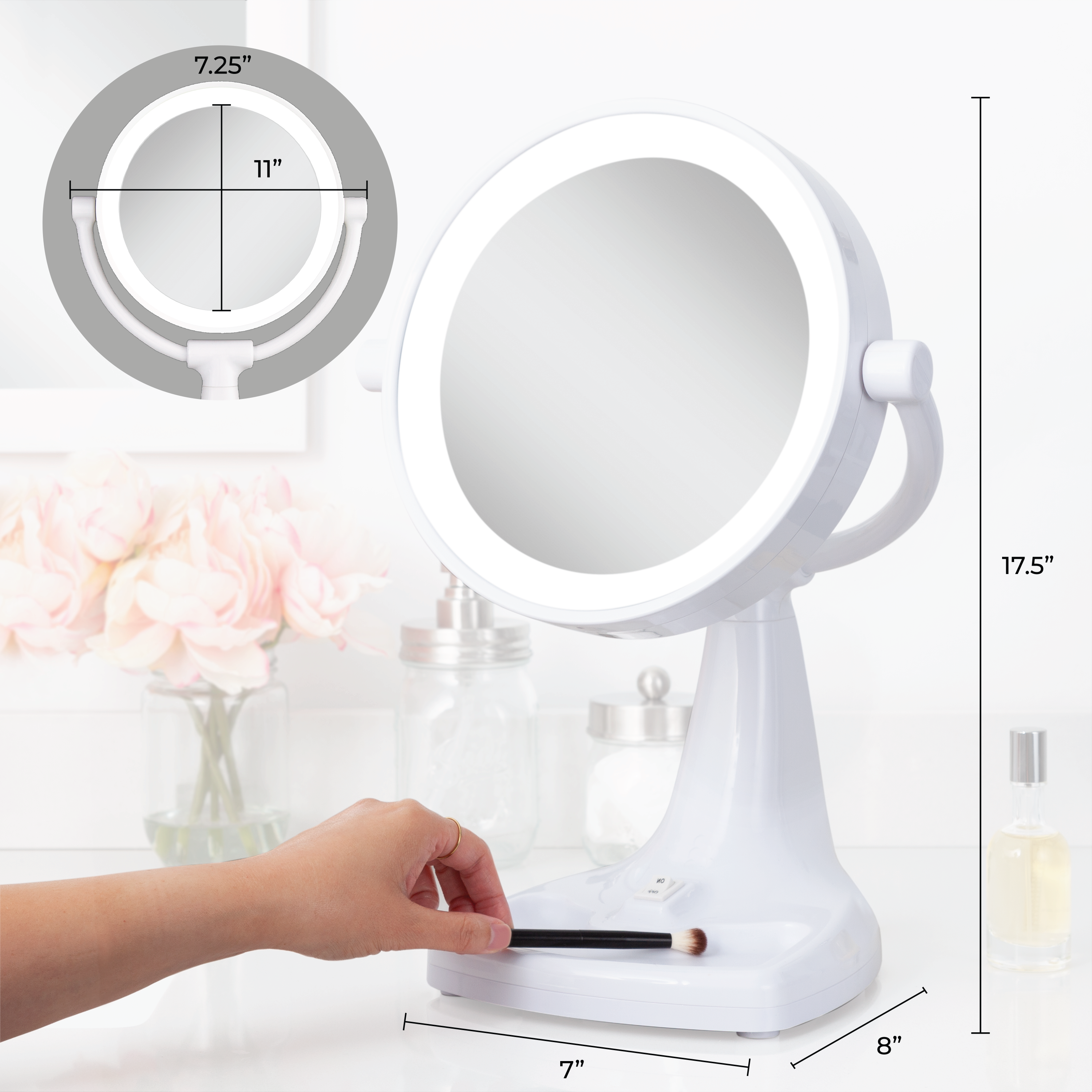 Max Bright Lighted Makeup Mirror with Magnification & Storage Tray
