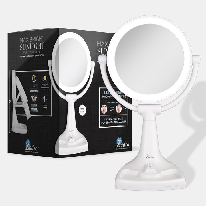 Max Bright Lighted Makeup Mirror with Magnification & Storage Tray