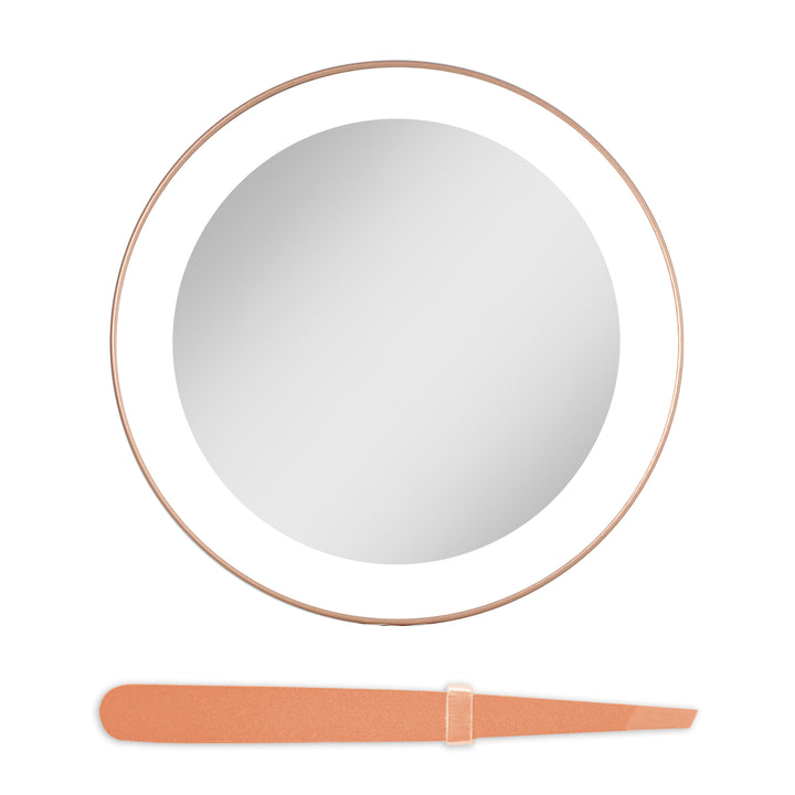 Lighted Compact Mirror with Magnification & Tweezer