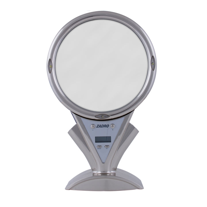 Power Zoom Lighted Makeup Mirror with Magnification & Digital Clock