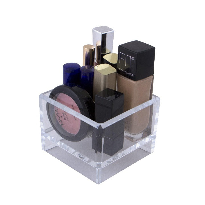 Zadro ZOR1 705004415279 product photo side view, acrylic beauty makeup organizer - tray cube in front of a white background
