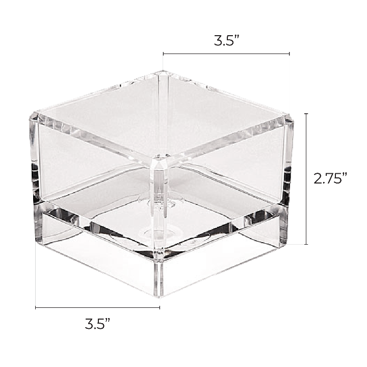 Zadro ZOR1 705004415279 product photo with side view dimensions, acrylic beauty makeup organizer - tray cube in front of a white background