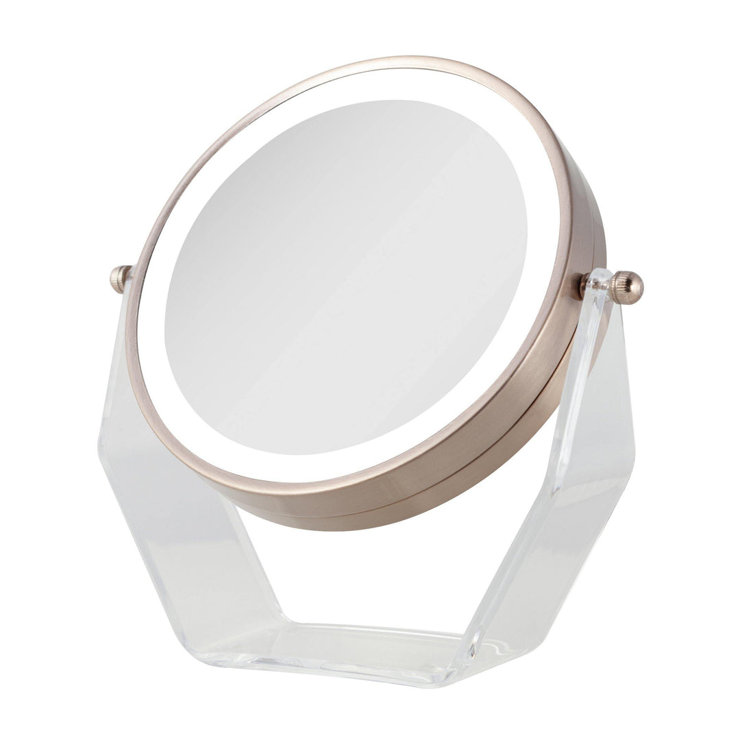 Two-Sided LED Lighted Vanity Swivel Mirror in Acrylic Base, 8X/1X - Zadro Products