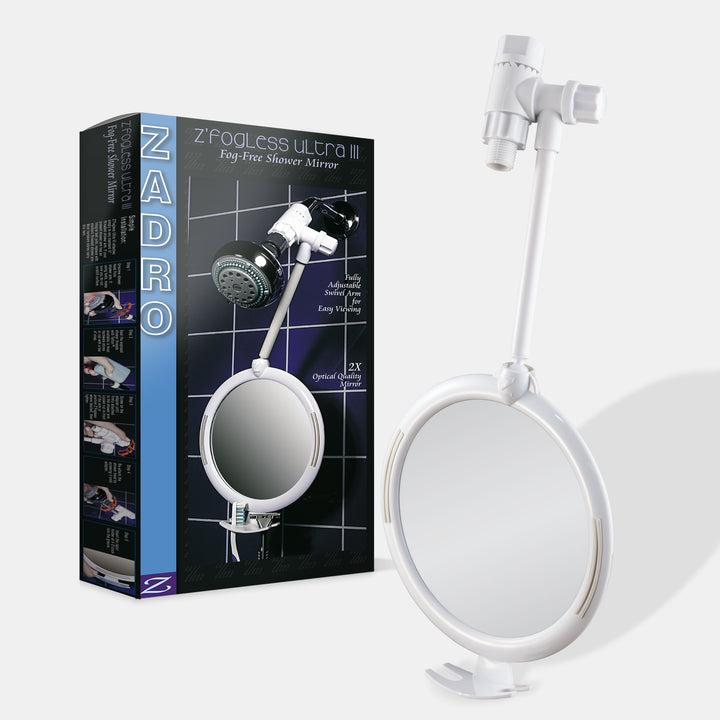Telescoping Fogless Shower Mirror with Magnification & Razor Holder