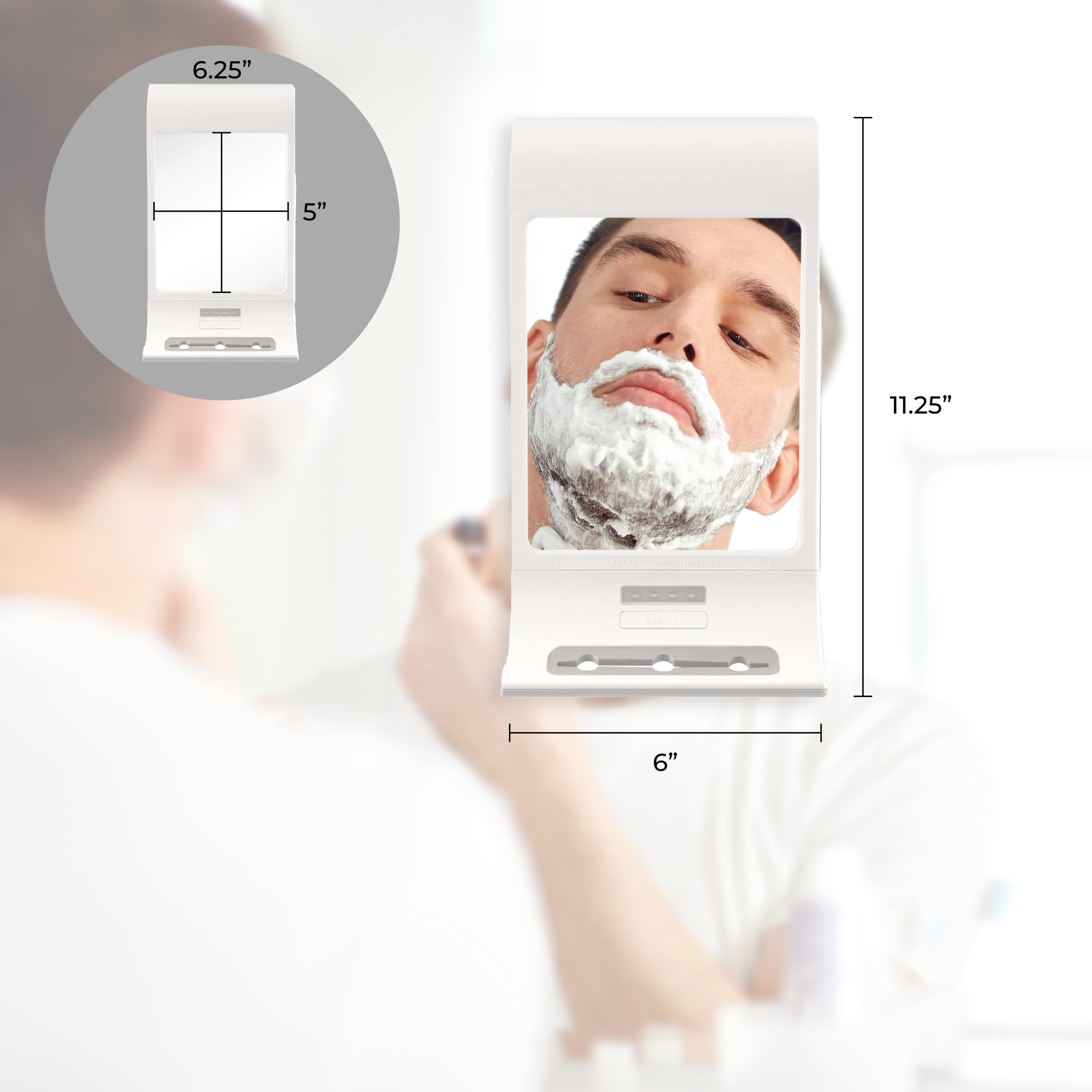 Fogless Lighted Shower Mirror with Suction Cup Mounting & Squeegee