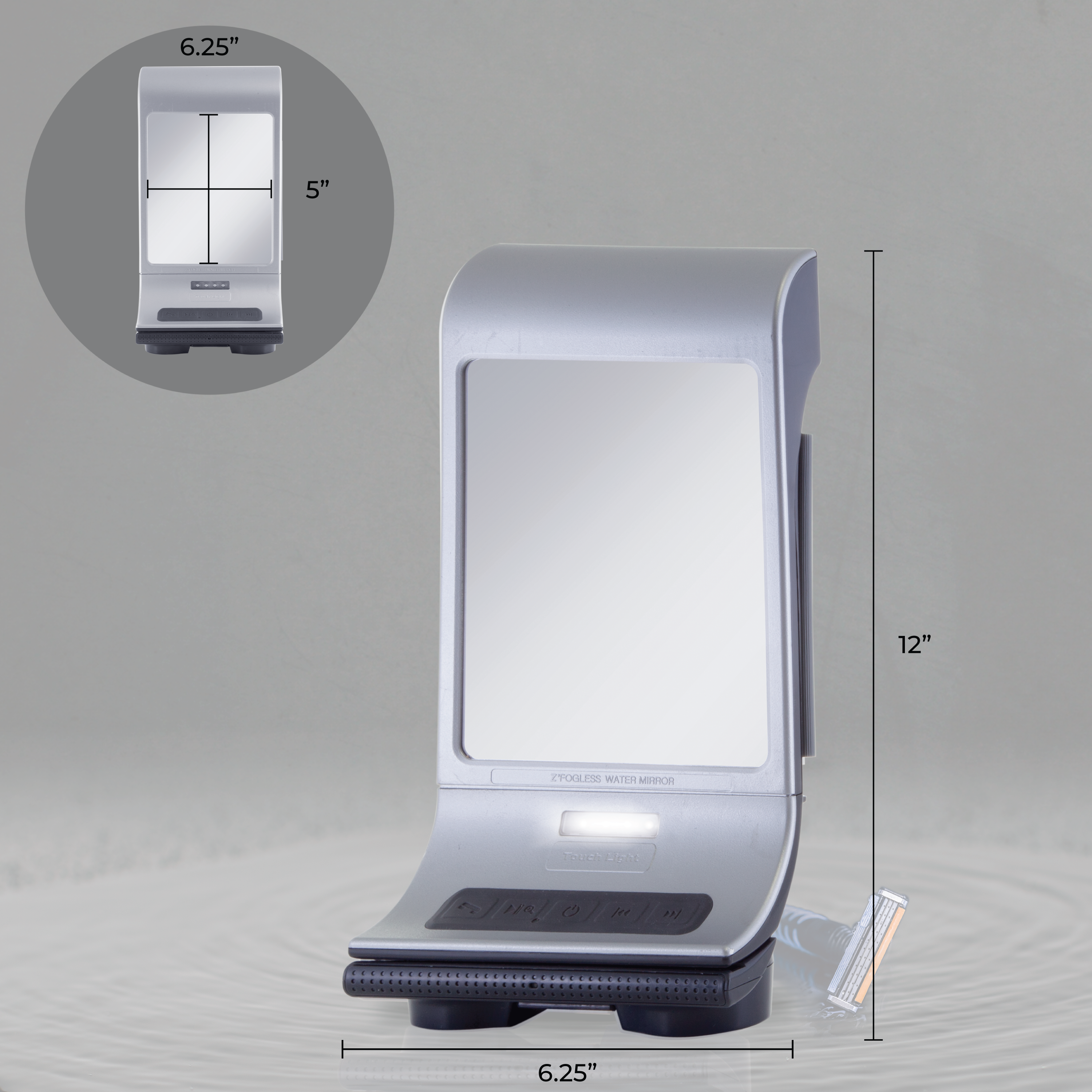 Fogless Lighted Shower Mirror with Wall Mount & Bluetooth Speaker